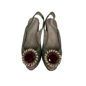 NEW IN BOX! Apepazza Cristallo Green Wedge Sling, Size 9